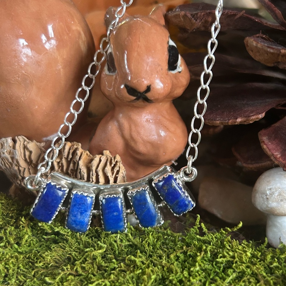 925 Sterling Lapis bar necklace